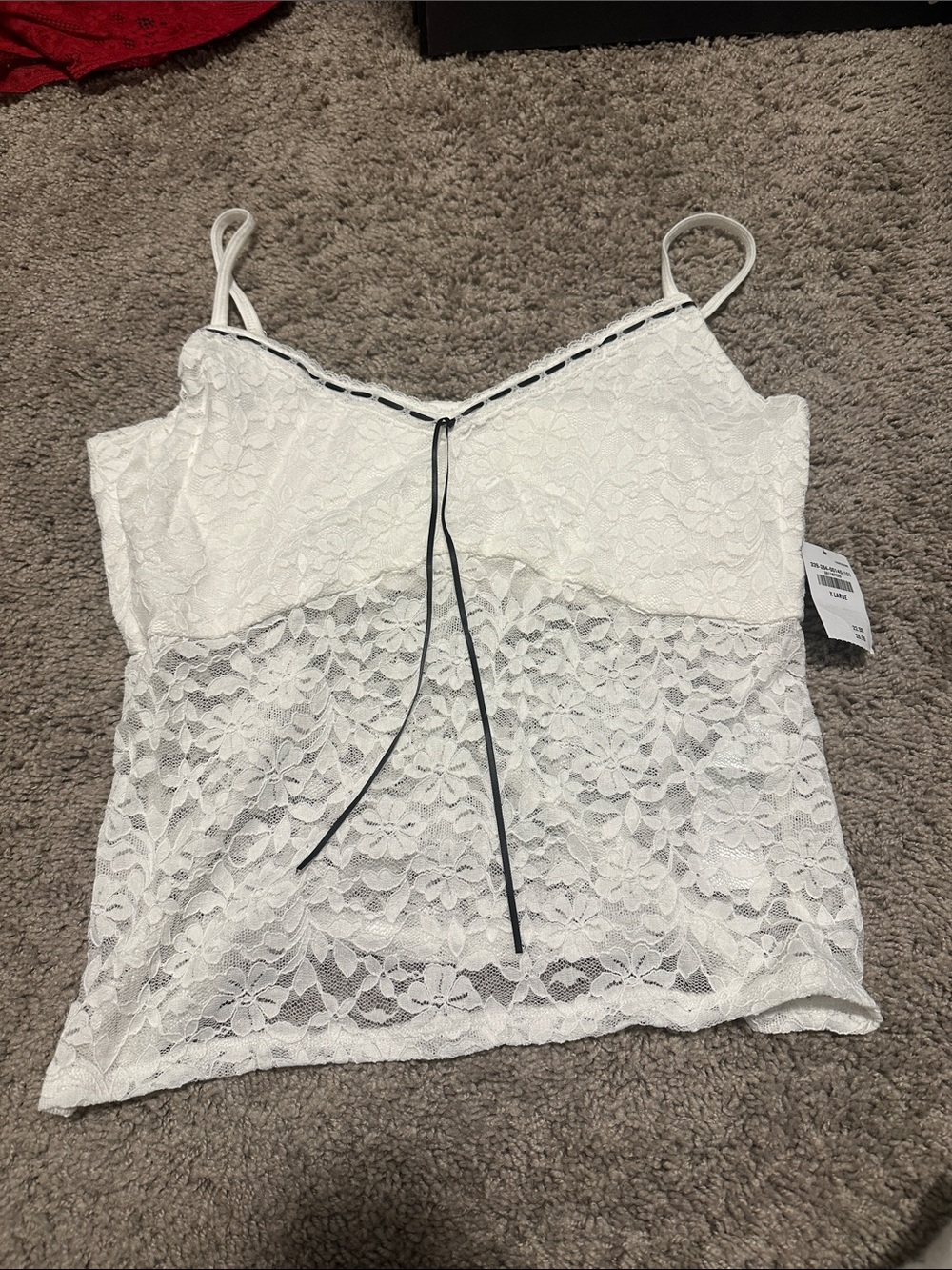 Hollister White Lace Spaghetti Strap Tank with Black Trim